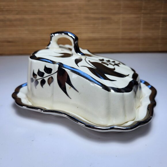 Antique Cheese Cloche Lancaster & Sandland Server Hand Painted Silver Lustre - Picture 2 of 9